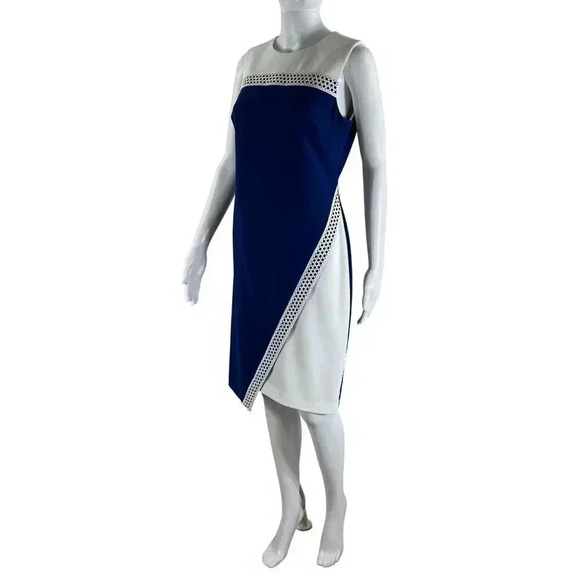 Tommy Hilfiger Blue White Color Block Asymmetrical Dress size 6 Stretch Classy - Picture 11 of 16
